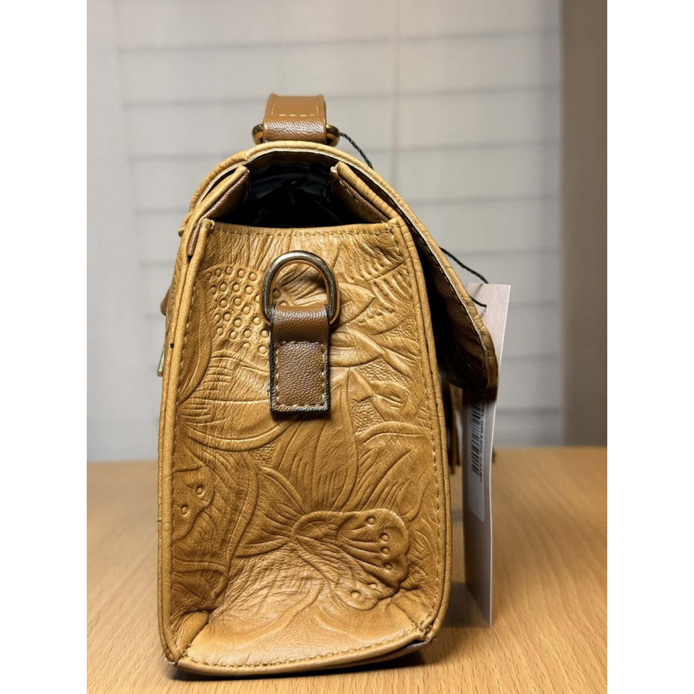 Camel Beige Sunflower Embossed Tooled Artisan LEATHER Crossbody bag Purse - Picture 5 of 16